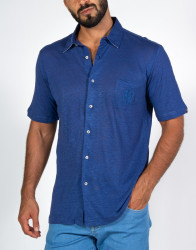 Patrick-Hellmann-Collection-Blue-Short-Sleeve-100-Linen-Shirt-thumbnail-1 Patrick Hellmann Collection Blue Short Sleeve 100% Linen Shirt thumbnail 1