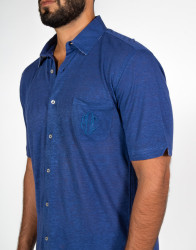 Patrick-Hellmann-Collection-Blue-Short-Sleeve-100-Linen-Shirt-thumbnail-7 Patrick Hellmann Collection Blue Short Sleeve 100% Linen Shirt thumbnail 7