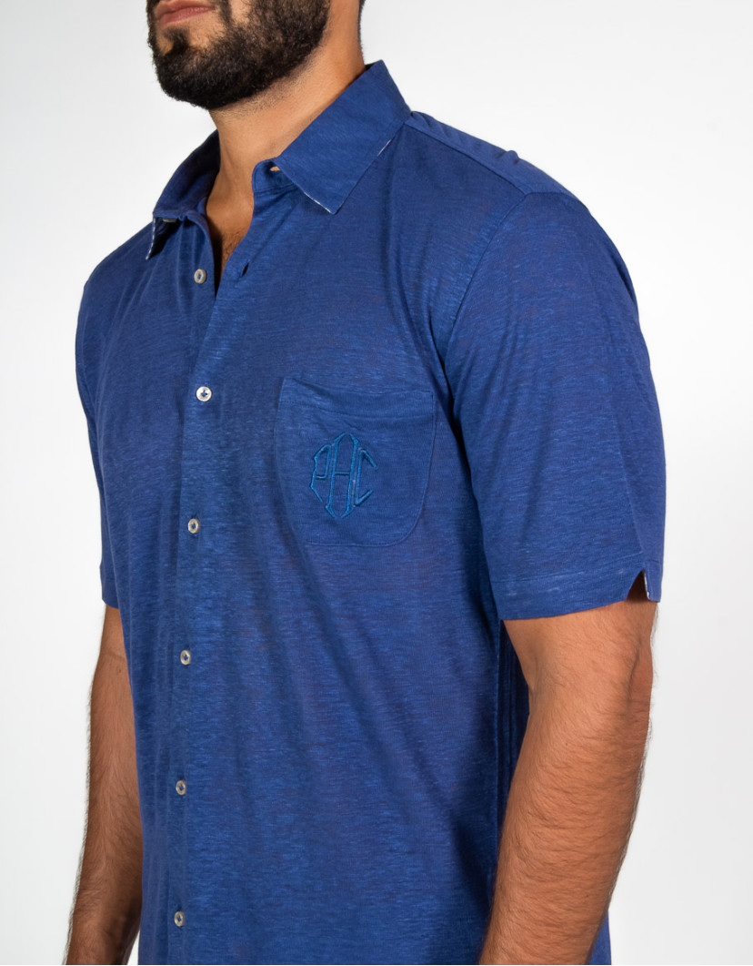 Patrick-Hellmann-Collection-Blue-Short-Sleeve-100-Linen-Shirt-image Patrick Hellmann Collection Blue Short Sleeve 100% Linen Shirt image
