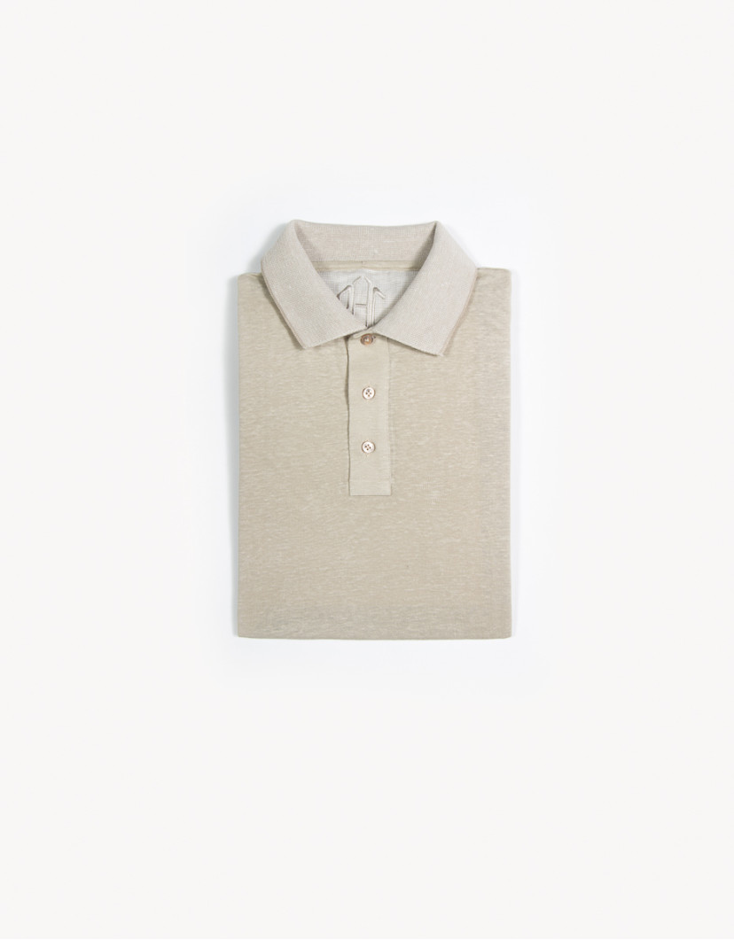 Patrick-Hellmann-Collection-Beige-Polo-T-Shirt-100-Linen-image Patrick Hellmann Collection Beige Polo T-Shirt 100% Linen image