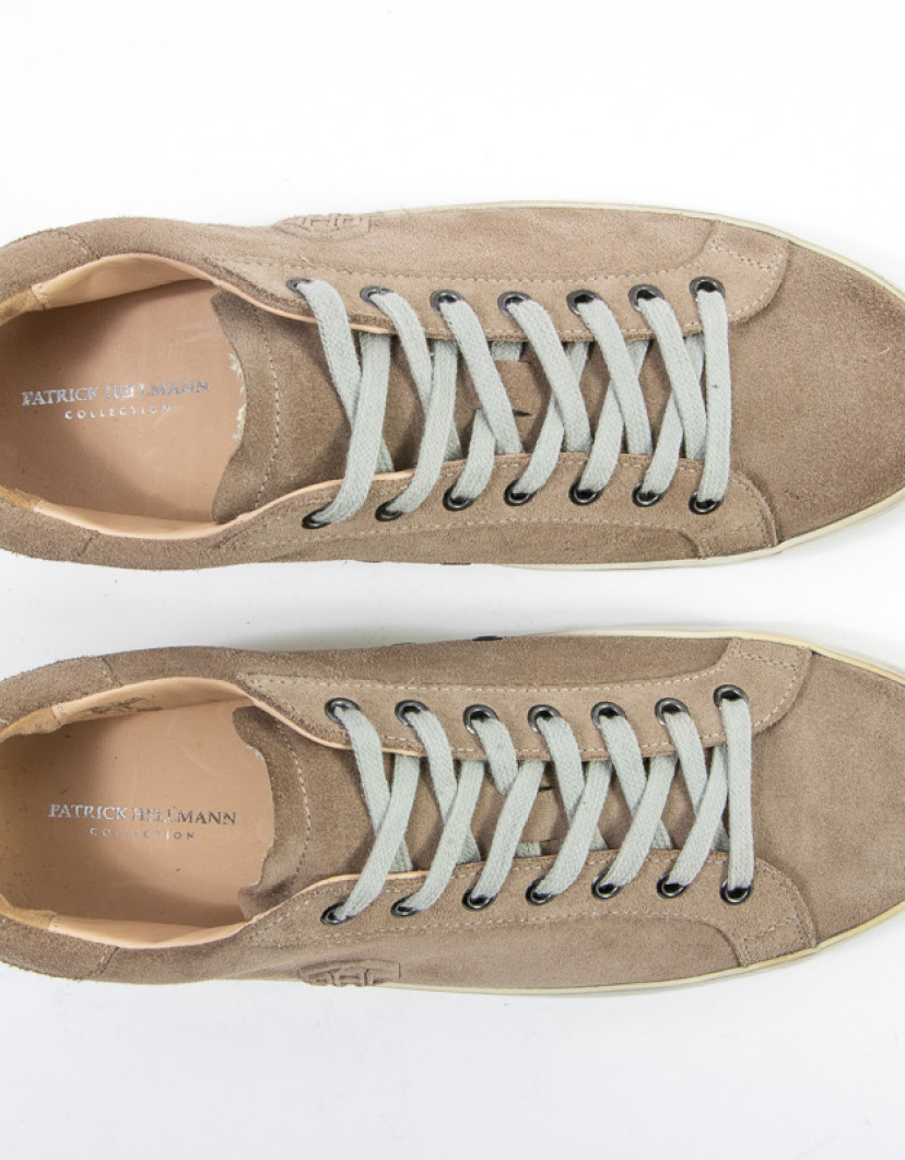 Patrick Hellmann Collection Beige Suede Leather Sneakers  image