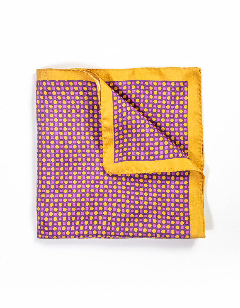 Patrick Hellmann Collection Pocket Square Purple With Yellow Dotted image