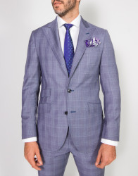 Patrick Hellmann Collection Violet Suit With Checks  100% Wool thumbnail 3