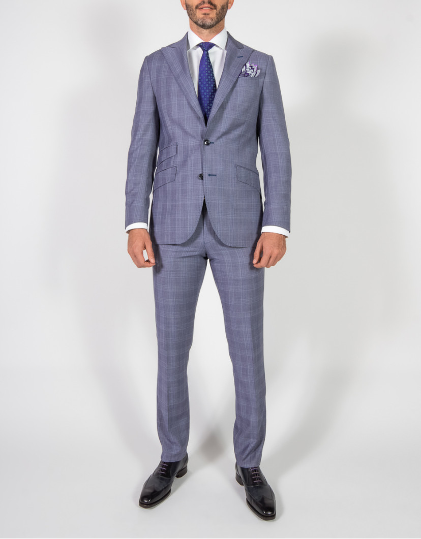 Patrick Hellmann Collection Violet Suit With Checks  100% Wool image