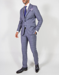 Patrick Hellmann Collection Violet Suit With Checks  100% Wool thumbnail 4