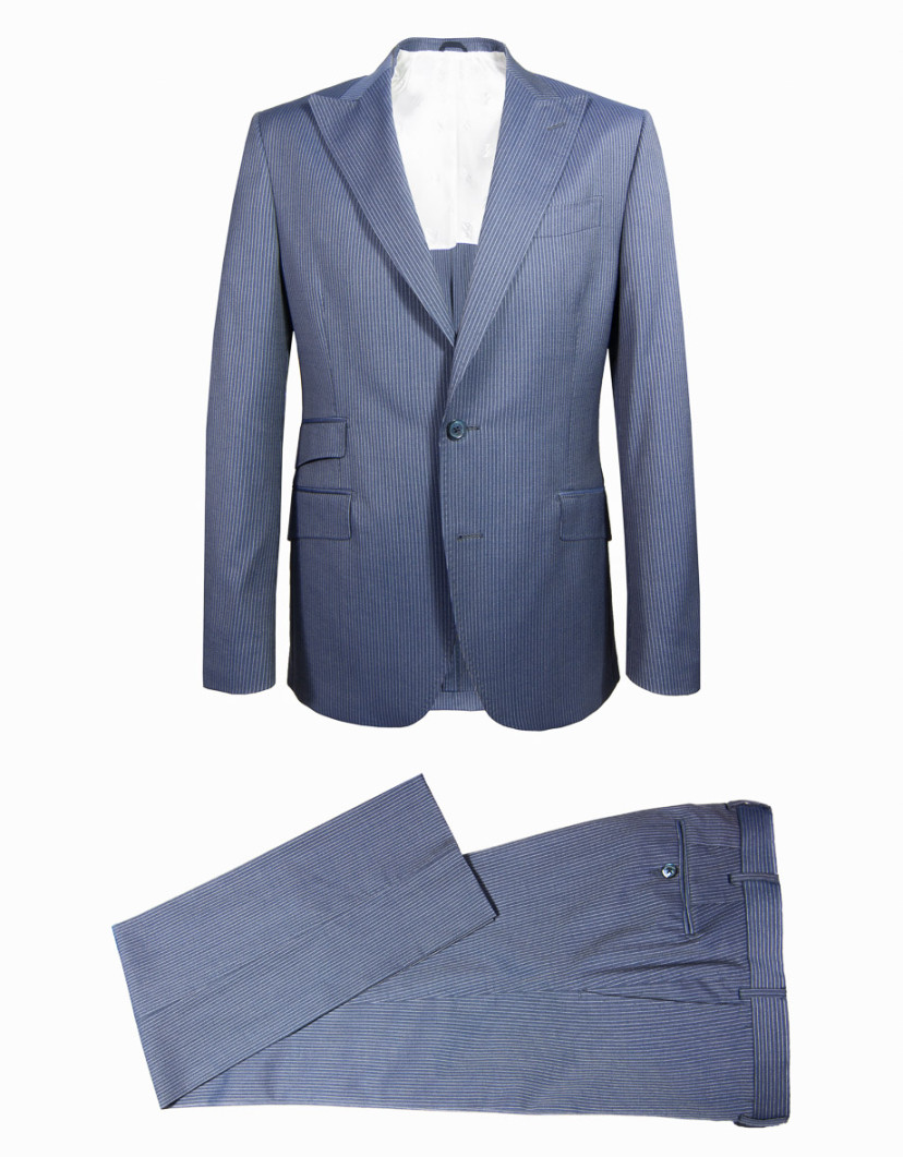 Patrick Hellmann Collection Blue Suit With White Stripes 100% Woll image