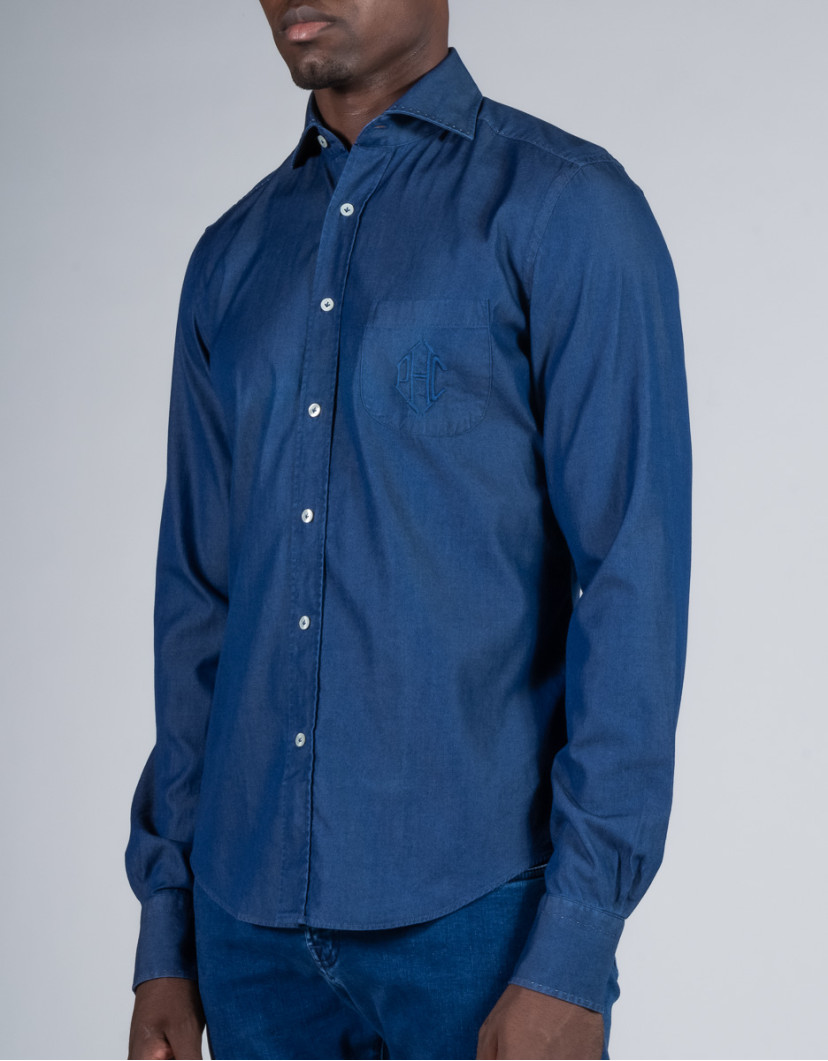 Patrick-Hellmann-Collection-Thin-Navy-Blue-Jeans-Shirt-image Patrick Hellmann Collection Thin Navy Blue Jeans-Shirt image