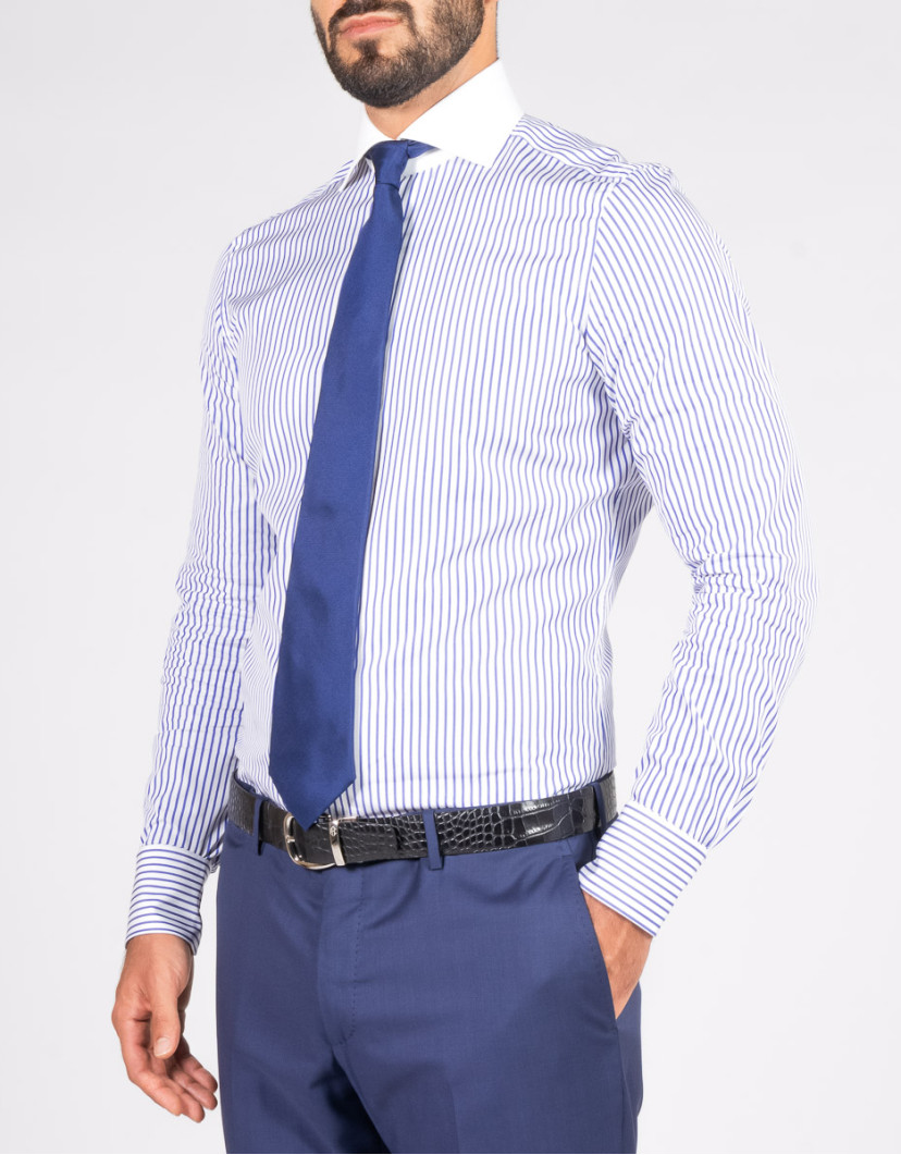 Patrick Hellmann Collection White Shirt With Blue Line And Pure Collar image