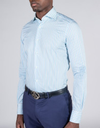 Patrick Hellmann Collection Light Blue Shirt With Grey And White Stripes  thumbnail 1