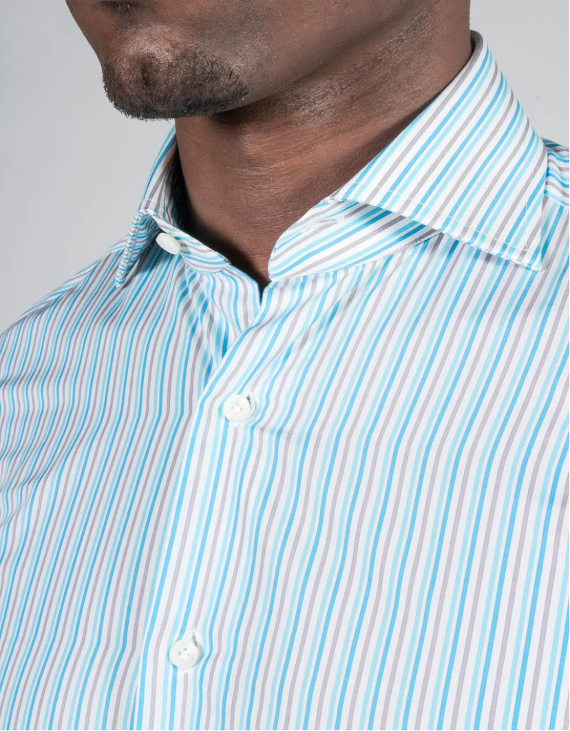 Patrick Hellmann Collection Light Blue Shirt With Grey And White Stripes  image