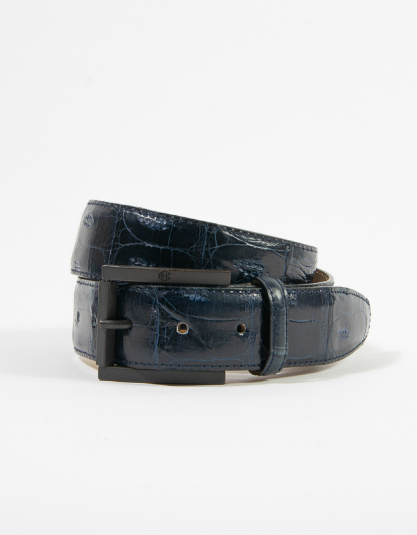 Patrick Hellmann Collection Navy Blue Crocodile Leather Belt image