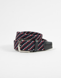 Patrick Hellmann Collection Navy Blue With Red And White Stitch Woven Belt thumbnail