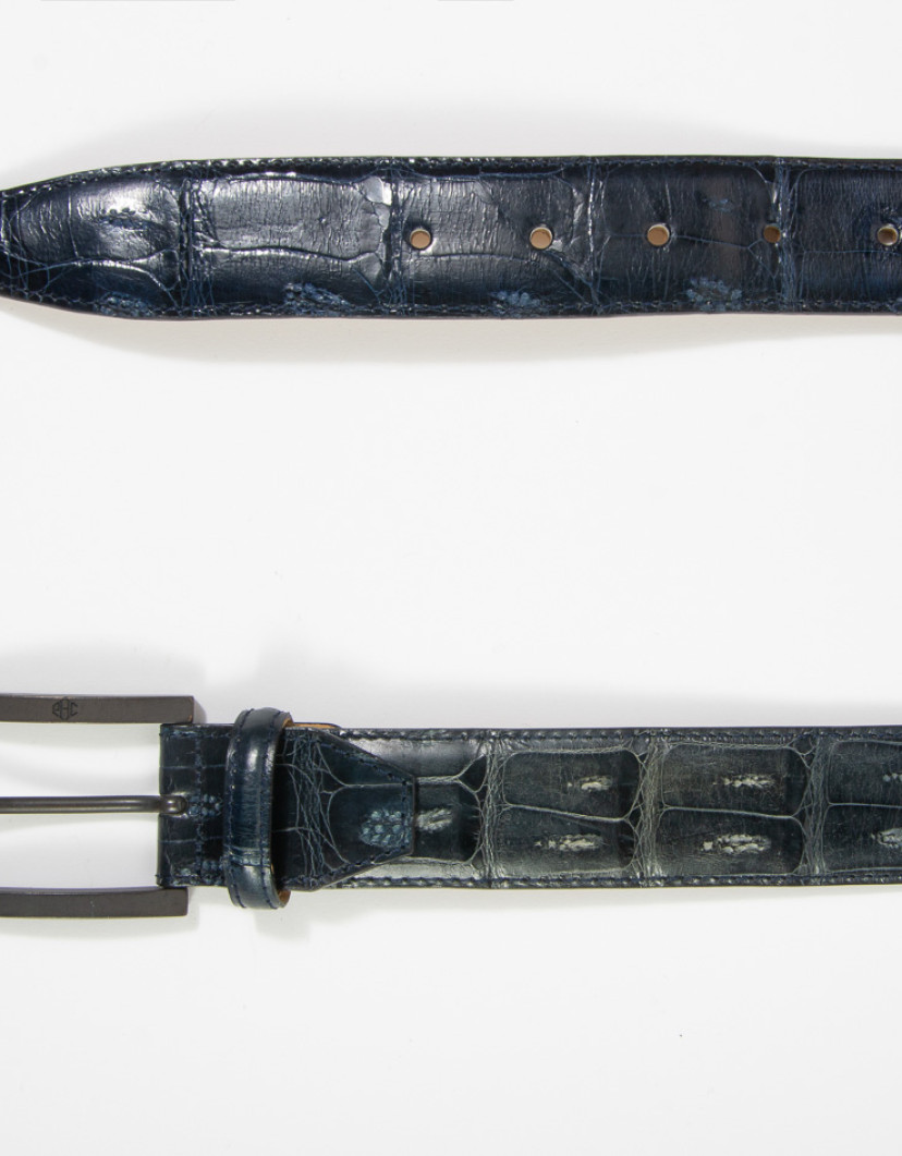 Patrick Hellmann Collection Navy Blue Crocodile Leather Belt image