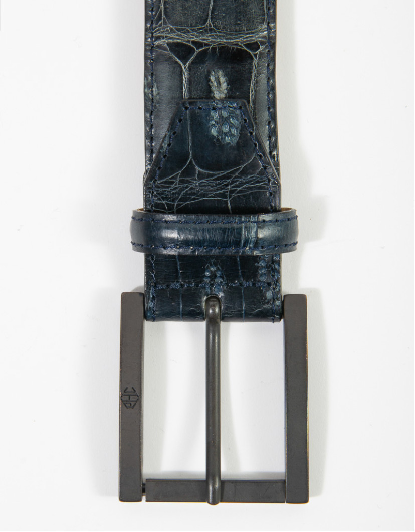 Patrick Hellmann Collection Navy Blue Crocodile Leather Belt image