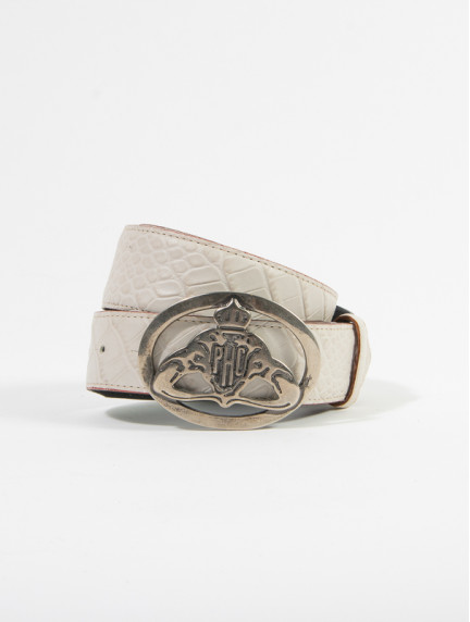 Patrick Hellmann CollectionWhite Leather Belt Pantherimage1111