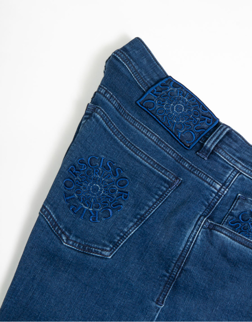 Scissor Scriptor Blue Stretch Denim Jeans image