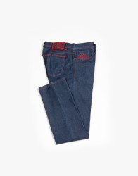 Scissor Scriptor Blue Jeans With Red Stitch Fine Material thumbnail