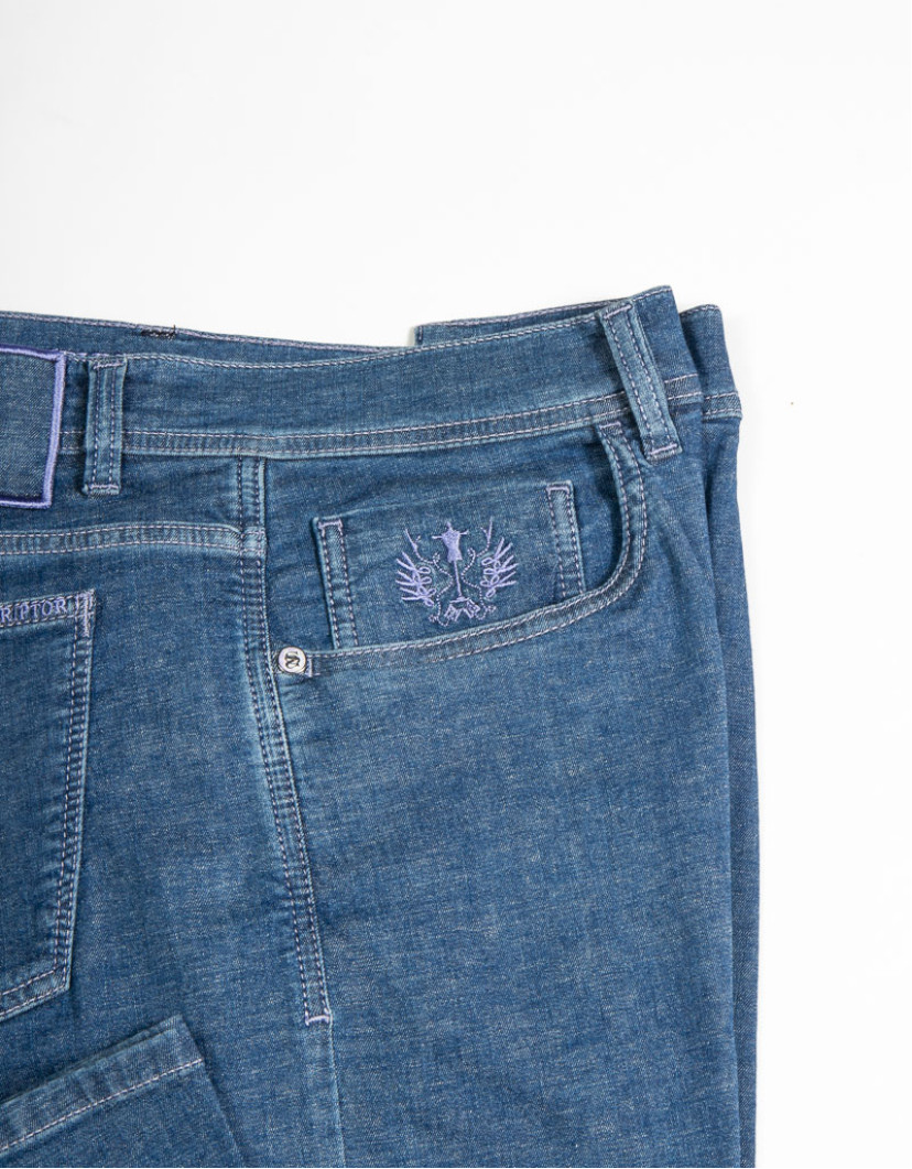 Scissor Scriptor Blue Jeans With Purple Accents Fine Material image
