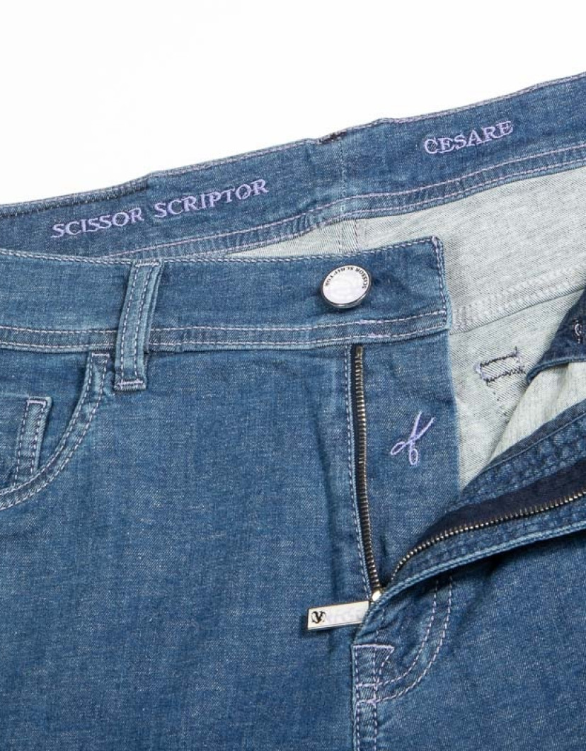 Scissor Scriptor Blue Jeans With Purple Accents Fine Material image