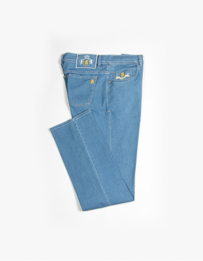 Scissor Scriptor Light Blue Jeans With Yellow Design Fine Material image