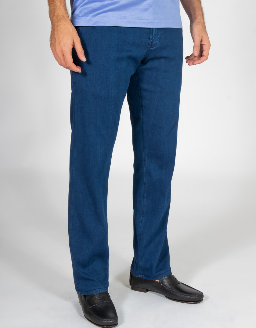 Scissor Scriptor Straight Leg Trousers in Blue Denim image