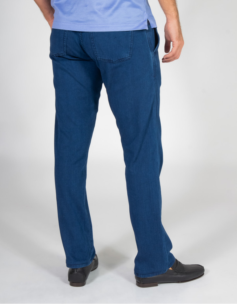 Scissor Scriptor Straight Leg Trousers in Blue Denim image