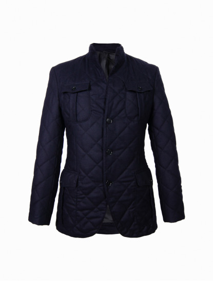 Patrick Hellmann CollectionNavy Blue Quilted Jacket with Buttonsimage1025