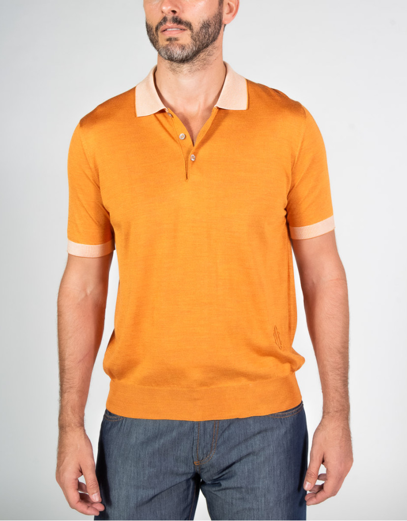 Patrick-Hellmann-Collection-Orange-Polo-T-shirt-100-Silk-image Patrick Hellmann Collection Orange Polo T-shirt 100% Silk image