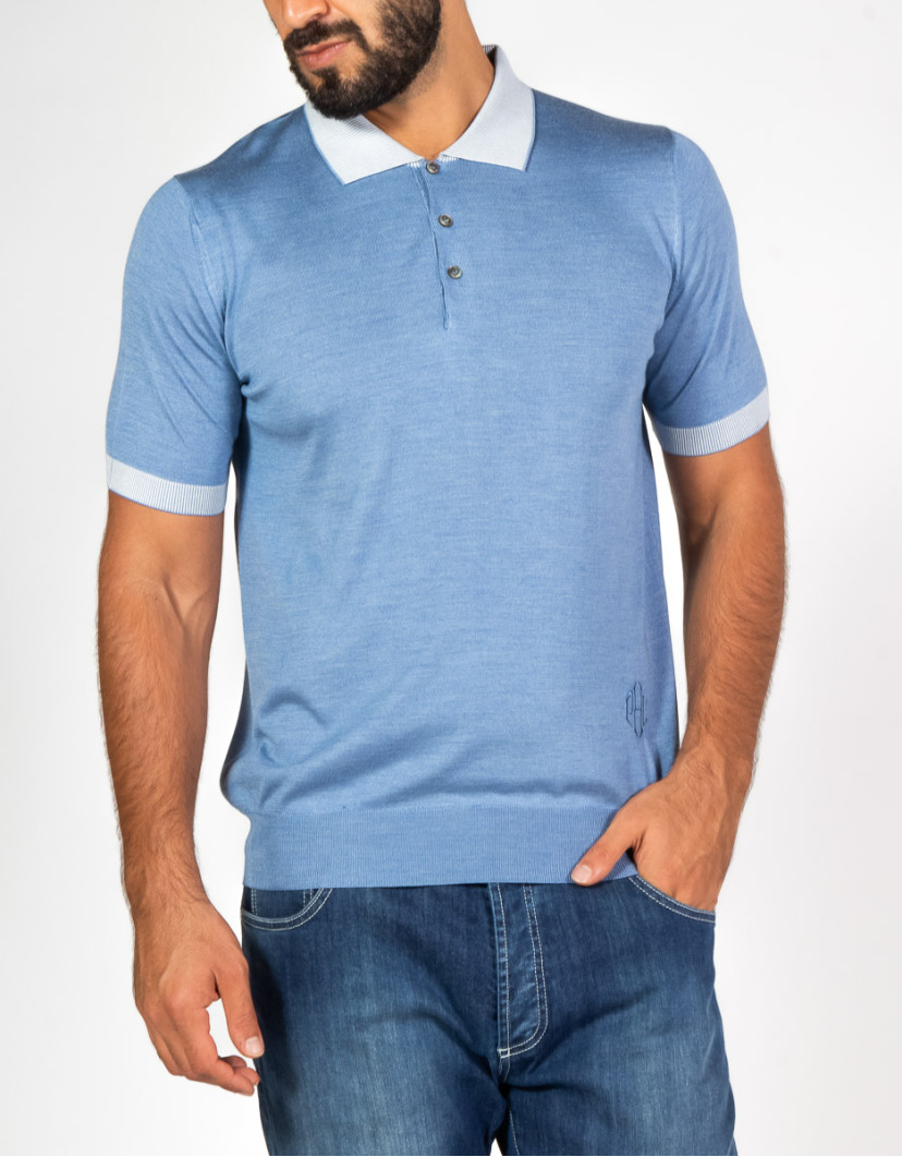Patrick-Hellmann-Collection-Light-Blue-Polo-T-shirt-100-Silk-image Patrick Hellmann Collection Light Blue Polo T-shirt 100% Silk image