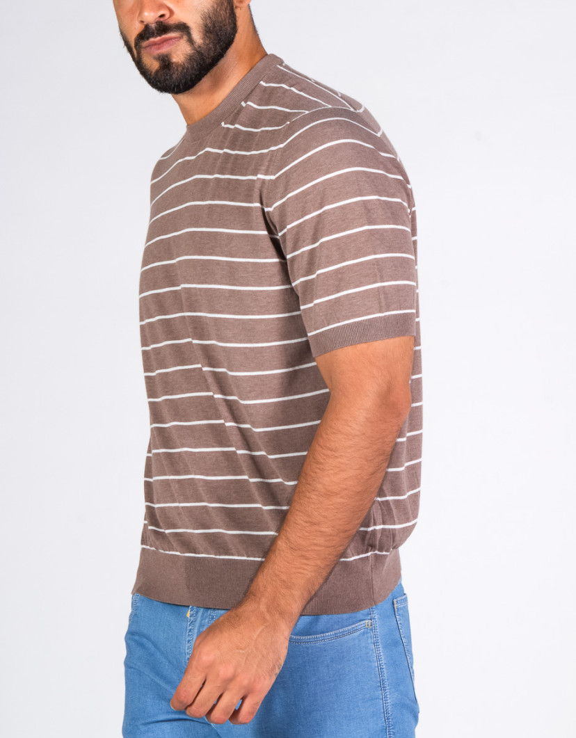 Patrick-Hellmann-Collection-Beige-Knitwear-T-shirt-100Cotton-image Patrick Hellmann Collection Beige Knitwear T-shirt 100%Cotton image