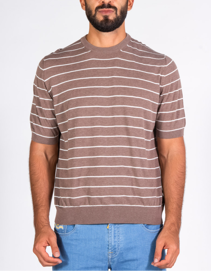 Patrick-Hellmann-Collection-Beige-Knitwear-T-shirt-100Cotton-image Patrick Hellmann Collection Beige Knitwear T-shirt 100%Cotton image