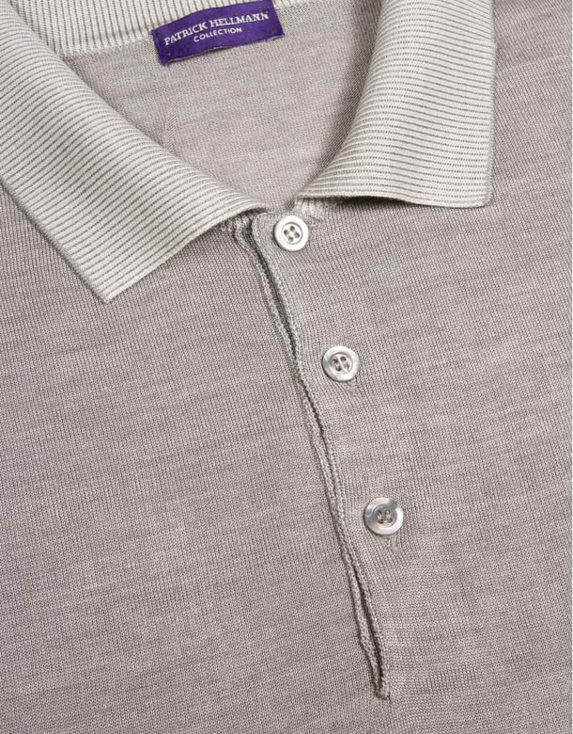 Patrick-Hellmann-Collection-Beige-Polo-T-shirt-100-Silk-image Patrick Hellmann Collection Beige Polo T-shirt 100% Silk image