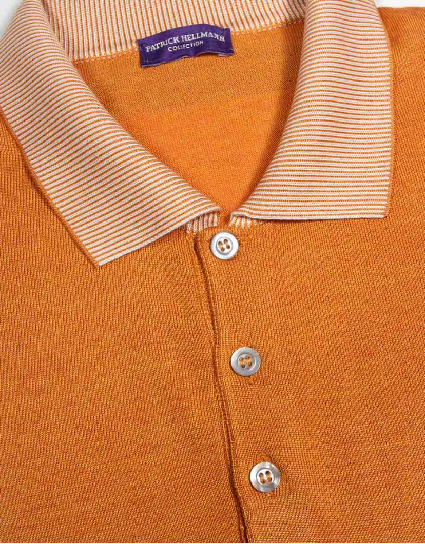 Patrick-Hellmann-Collection-Orange-Polo-T-shirt-100-Silk-image Patrick Hellmann Collection Orange Polo T-shirt 100% Silk image