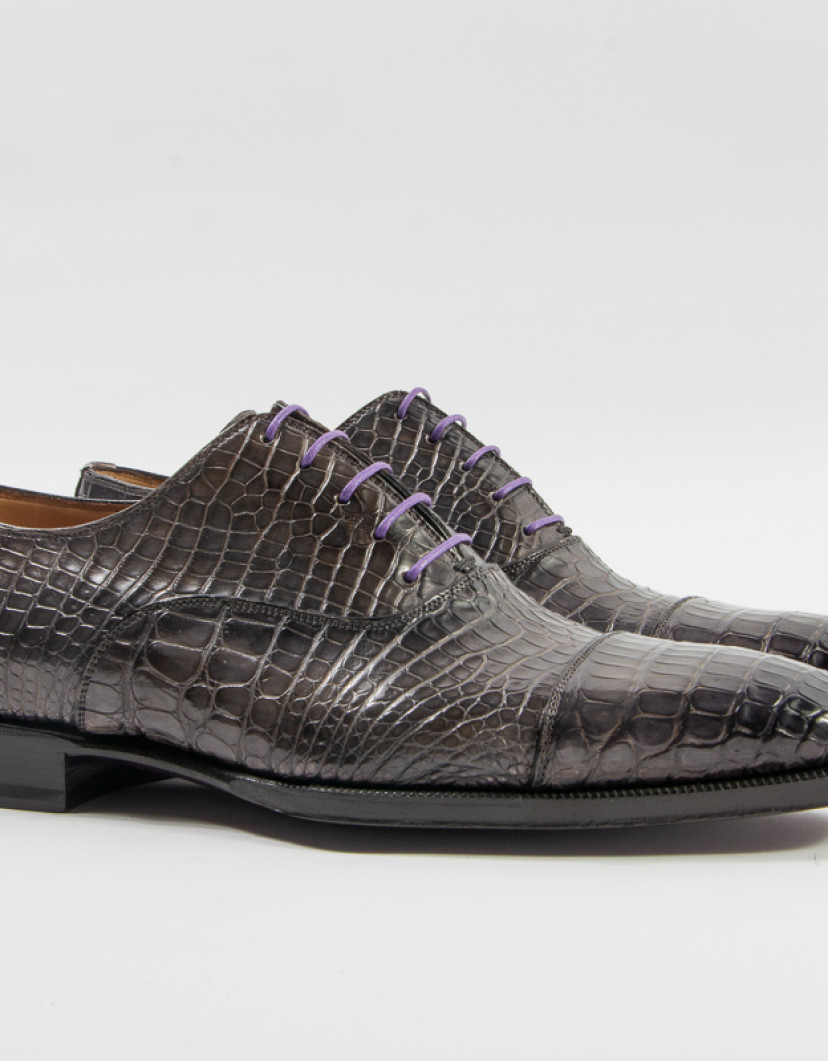 Patrick Hellmann Collection Dark Grey Crocodile Leather Shoes image