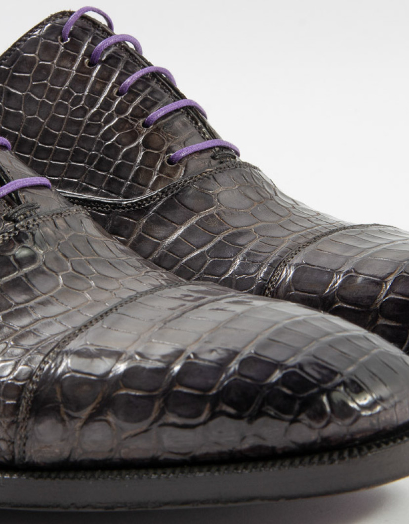 Patrick Hellmann Collection Dark Grey Crocodile Leather Shoes image