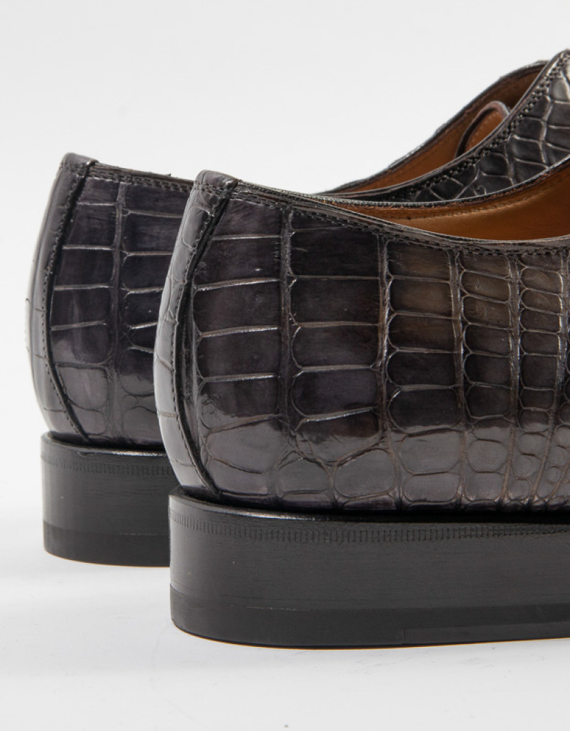 Patrick Hellmann Collection Dark Grey Crocodile Leather Shoes image